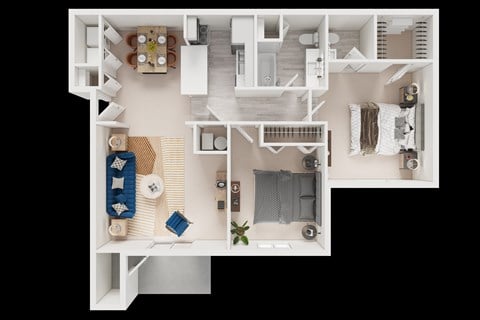 Floor plan for 2 beds, 1.5 baths, 962 sqft